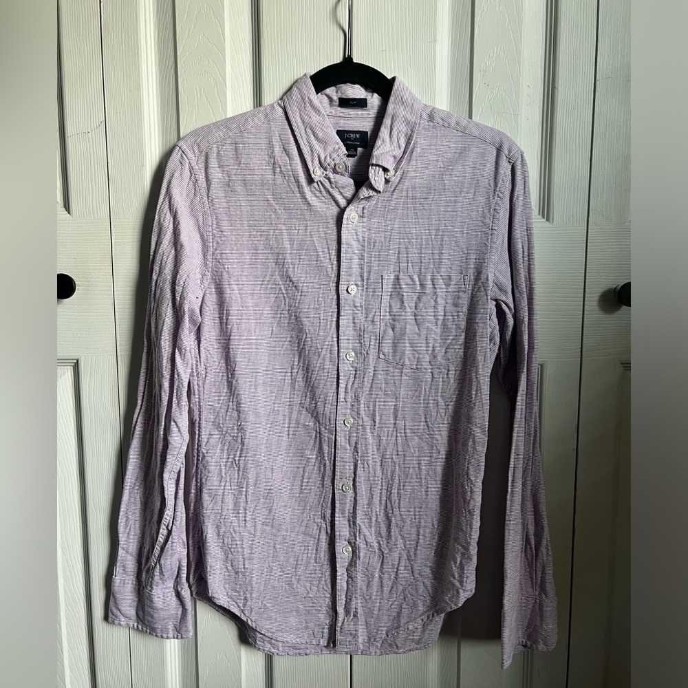 J.Crew Cotton-Linen Purple Button Up Slim fit